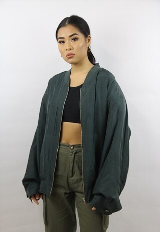 VINTAGE 90'S GREEN SILK BOMBER JACKET
