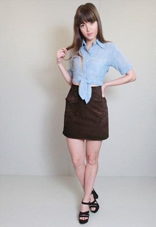 VINTAGE 1970'S CHOCOLATE BROWN A LINE SUEDE MINI SKIRT
