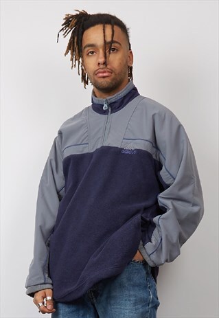 VINTAGE 90'S ADIDAS NAVY/GREY ZIP-UP FLEECE SWEATSHIRT