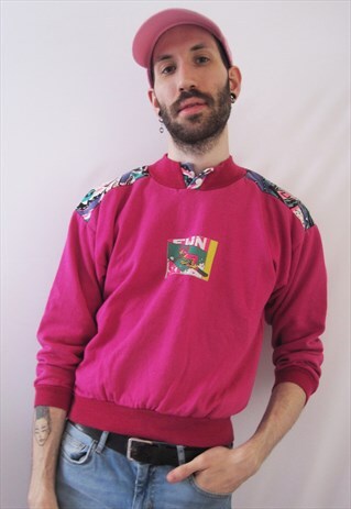 VINTAGE RETRO BRIGHT PINK SWEATSHIRT SKI