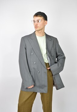 Vintage grey classic striped wool suit blazer