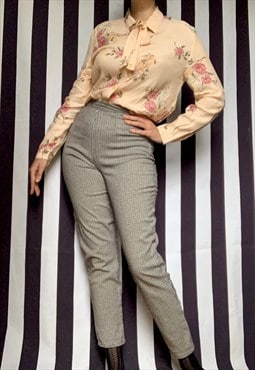 Vintage 80s slim tailor plaid trousers, high waist, UK8/10