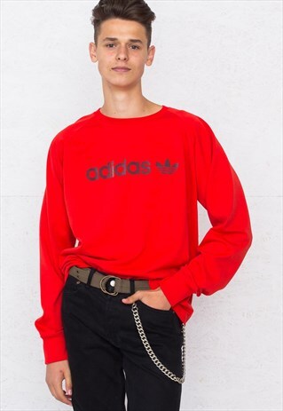 VINTAGE RED ADIDAS CREW NECK PULLOVER SWEATSHIRT