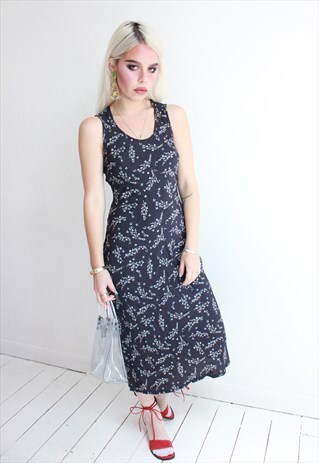VINTAGE 90S /Y2K NAVY FLORAL LONG DRESS