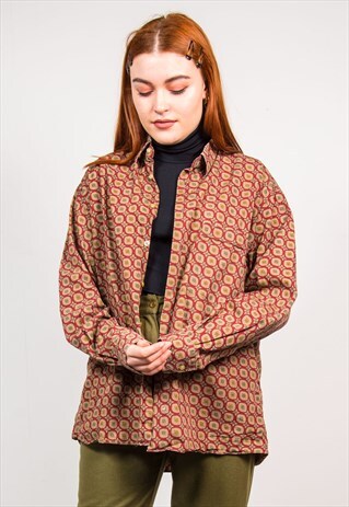 VINTAGE 90'S RED MOSAIC PATTERN OVERSIZED LONG SLEEVE SHIRT
