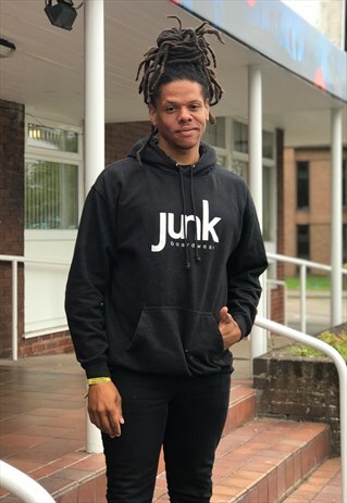 PULLOVER HOODIE IN BLACK VELVET JUNK BOARDWEAR GRAPHIC PRINT
