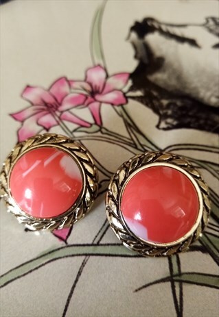 ORANGE GOLD TONE CLIP ON EARRINGS