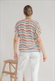 VINTAGE SHORT SLEEVE MULTI COLOURED STRIPE VISCOSE SHIRT M