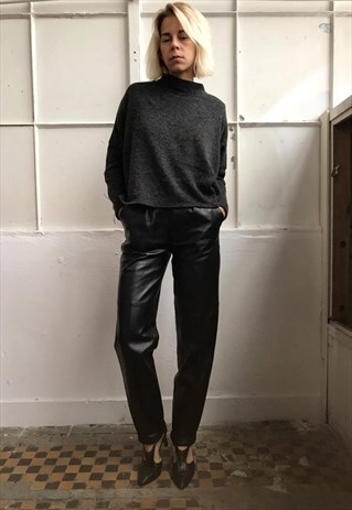VINTAGE 90' BEAUTIFUL COOL HIGH WAIST LEATHER BLACK TROUSERS
