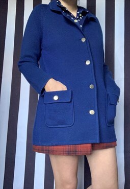 Vintage 70s knitted navy cardigan jacket, pockets, shacket