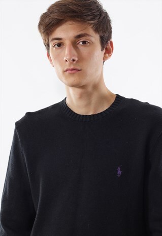 VINTAGE POLO RALPH LAUREN SWEATER 90S BLACK KNIT KNITTED