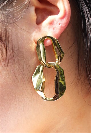 CHAIN LINK EARRINGS GOLD PLATED STATEMENT