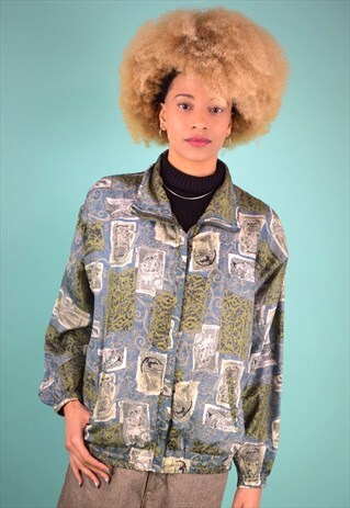 VINTAGE 90'S PATTERNED SILK BOMBER JACKET