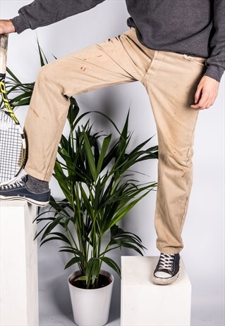 VINTAGE LEVI'S 501 JEANS IN BEIGE WITH PAINT MARKS