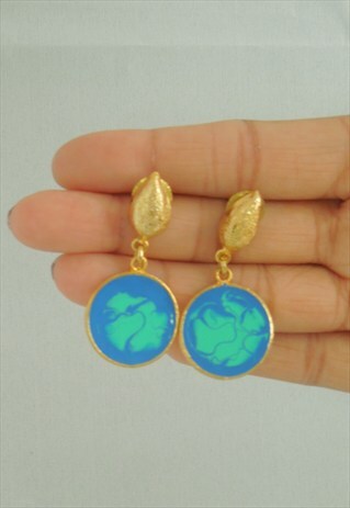 GOLD AND BLUE SHADED ENAMEL EVENING EARRINGS