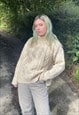Vintage Size L Chunky Knitted High Neck Jumper in Cream
