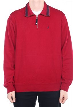 Vintage Nautica - Red Embroidered Quarter Zip Sweatshirt - X