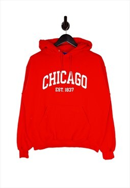 Men's Champion Chicago Spell Out Hoodie In Red Size Large