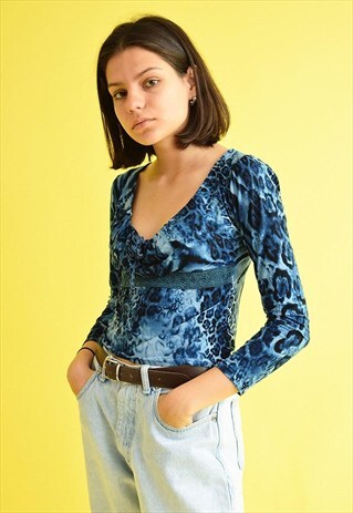 90'S RETRO GRUNGE KISTCH TIE DYE LYCRA TOP BLOUSE