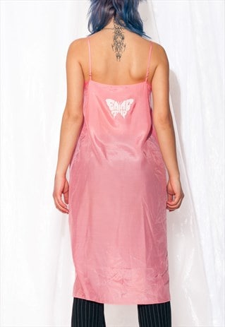 Vintage Slip Dress Y2K Reworked Butterfly Print Midi in Pink