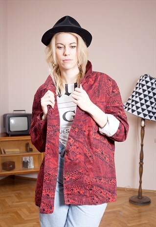 DENIM ALL OVER PRINT RED GRUNGE JACKET