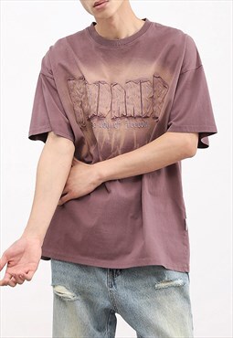 Purple Washed embroidered Cotton oversized T shirt tee