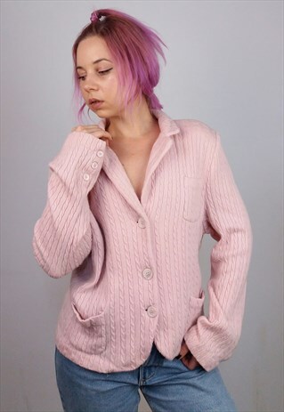 VINTAGE 90'S CASHMERE BLEND CABLE-KNIT CARDIGAN / JACKET