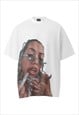 Y2K GIRL PRINT T-SHIRT RAVER TOP CYBERPUNK TEE IN GREY