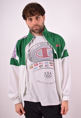 ASICS MENS VINTAGE TRACKSUIT TOP JACKET XL WHITE 90S