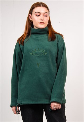 VINTAGE 90'S DARK GREEN HIGH NECK FLEECE JUMPER
