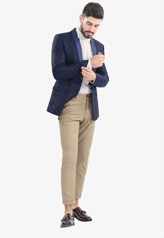 NAVY PAISLEY BLAZER WITH SHAWL LAPEL