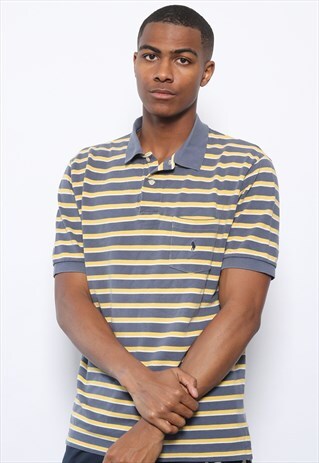 VINTAGE RALPH LAUREN STRIPED LOGO POLO SHIRT BLUE YELLOW