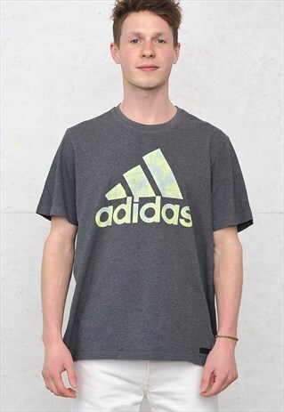 90S VINTAGE GREY ADIDAS CREW NECK LOGO T-SHIRT