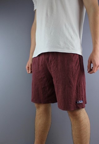 VINTAGE FILA SHORTS IN BURGUNDY WITH POCKETS AND EMBROIDERED