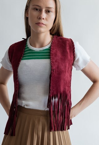 VINTAGE 70S BOHO SUEDE FRINGE VEST IN PURPLE