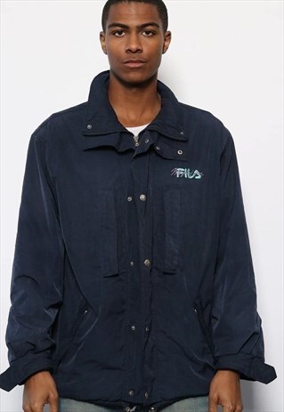 VINTAGE FILA MAGIC LINE EMBROIDERED LOGO PARKA JACKET BLUE