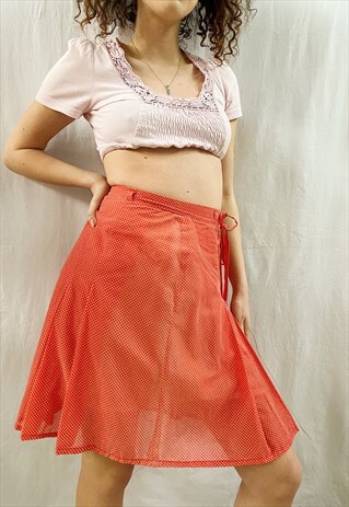 VINTAGE 70S MOD POLKA DOT PARISIAN CHIC MIDI SKIRT RED