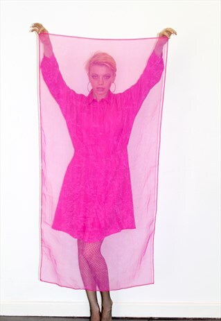 80'S VINTAGE HOT PINK FLUO CHIFFON FESTIVAL HEAD NECK SCARF