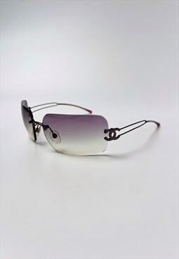 Chanel Sunglasses Rimless CC Rectangle Tinted Purple Ombre 