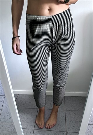 Striped Black White Stretchy Crop Tight leggings Large 