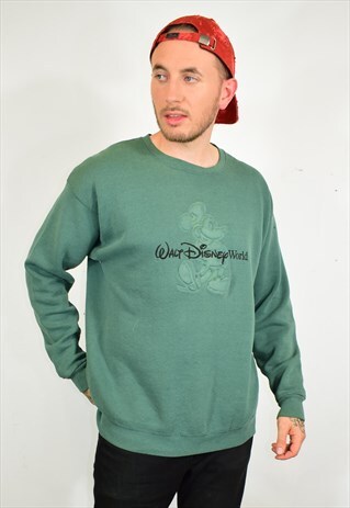 VINTAGE 90S DISNEY GREEN EMBOSSED MICKEY SWEATER