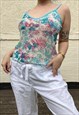 blue and pink y2k floral mesh cami