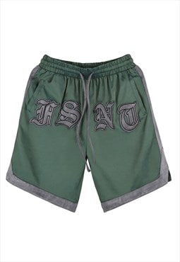 Shiny basketball sport shorts cropped patch pants in green