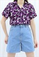 90S VINTAGE PURPLE & WHITE FLORAL COLLARED SHIRT