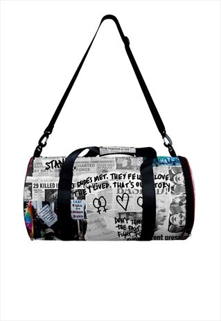 GAY GYM BAG LGBT RETRO SPORTS HOLDALL GRAFFITI BAG IN WHITE