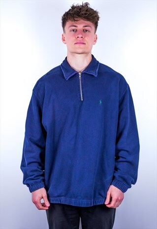 VINTAGE RALPH LAUREN 1/4 ZIP SWEATSHIRT IN BLUE