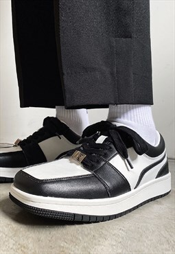 Square toe sneakers retro classic platform trainers in black