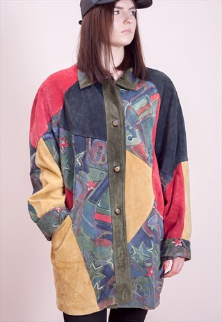 AMAZING OVERSIZED PATCHWORK SUEDE JACKET FROM THE 80S