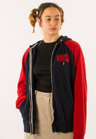 VINTAGE 90S NIKE NAVY RED SPELLOUT HOODIE PULLOVER