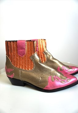 Vintage Genuine Leather Cowboy Western Boots Shoes Festival